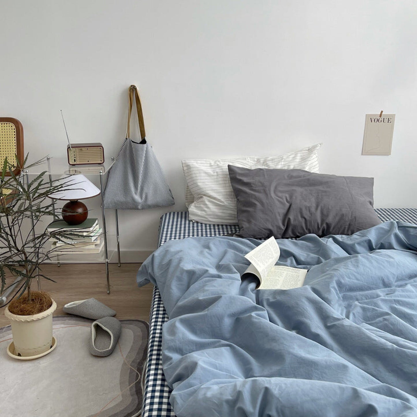 Minimal Mixed Gingham Bedding Set / Khaki