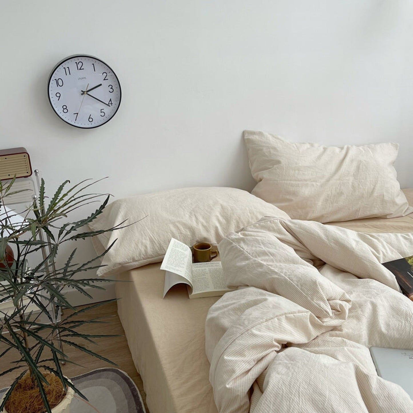 Minimal Mixed Gingham Bedding Set / Khaki