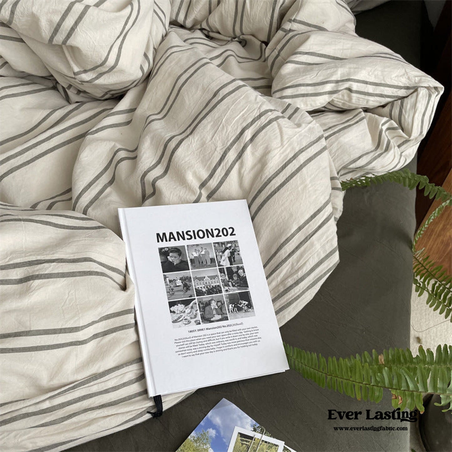Minimal Vintage Stripe Bedding Set / Olive Green