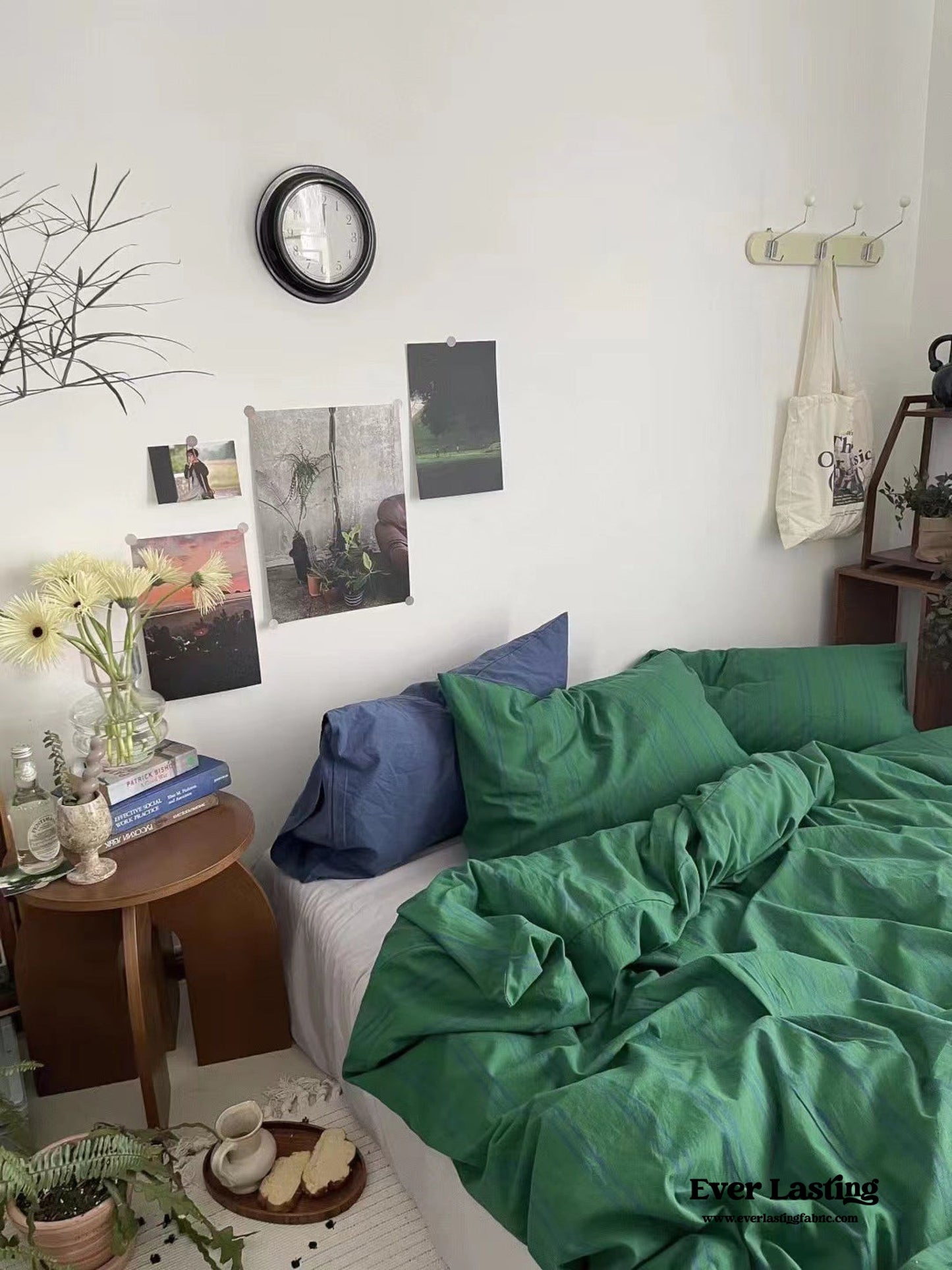 Minimal Vintage Stripe Bedding Set / Olive Green
