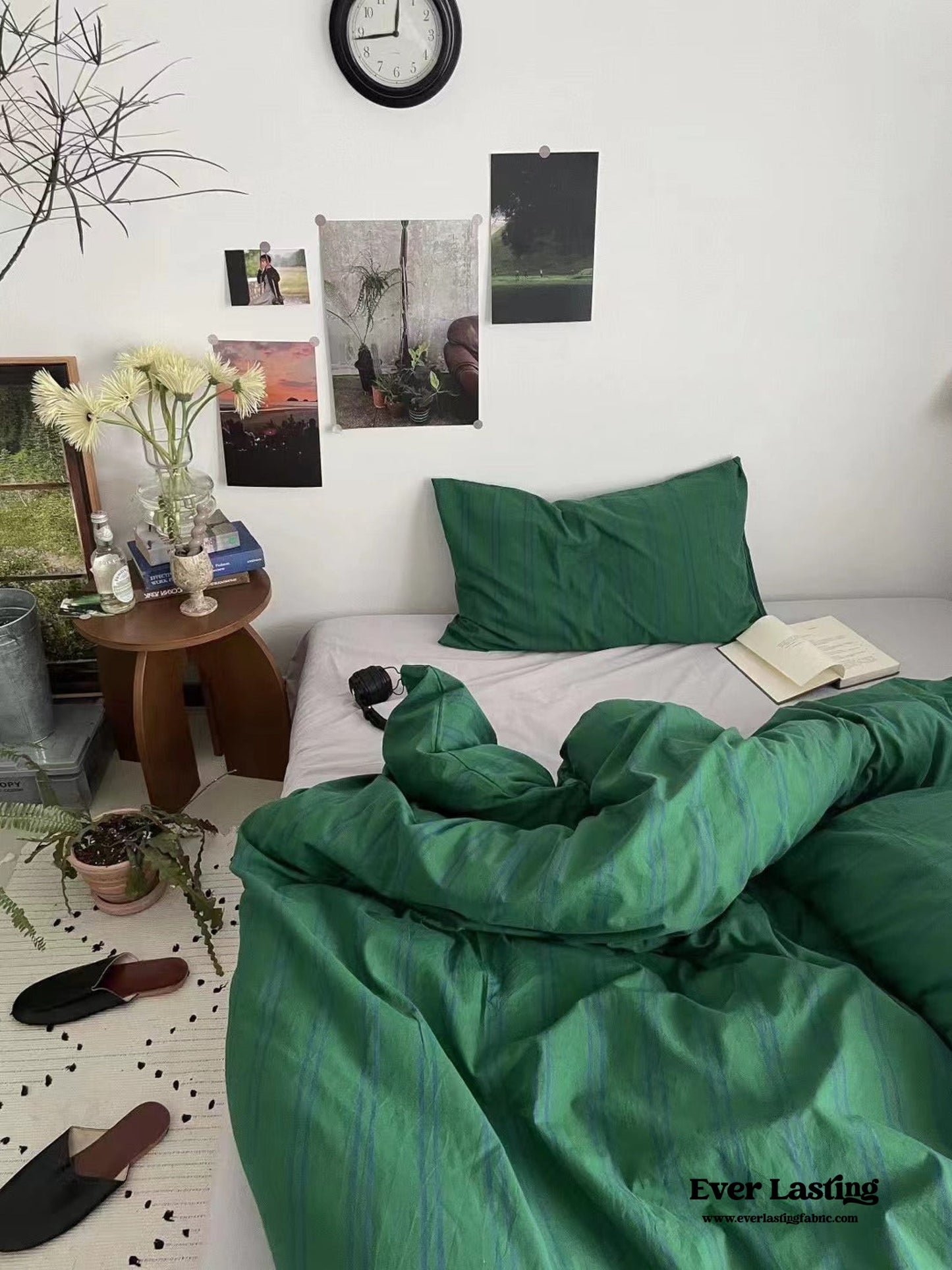 Minimal Vintage Stripe Bedding Set / Olive Green