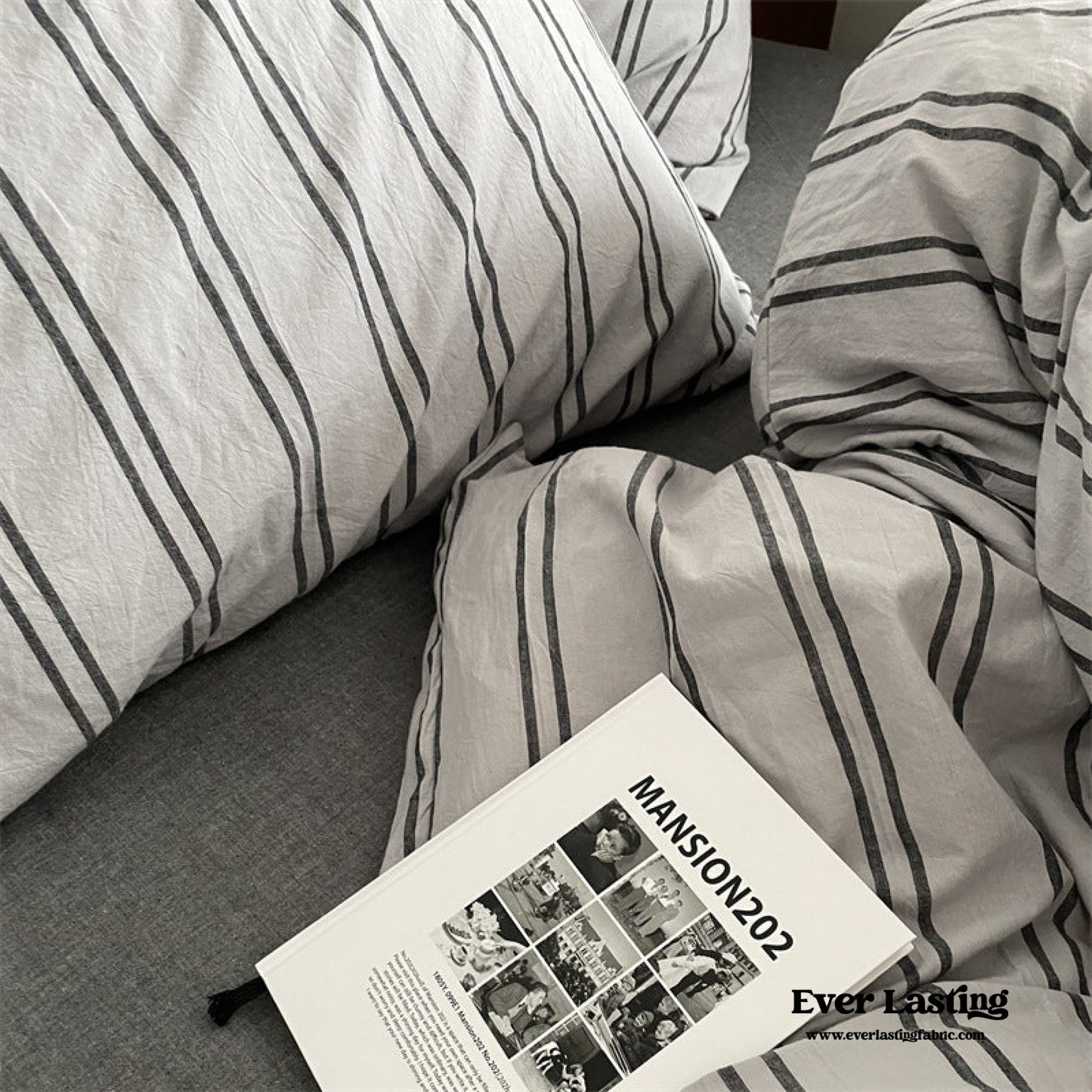 Minimal Vintage Stripe Bedding Set / Olive Green