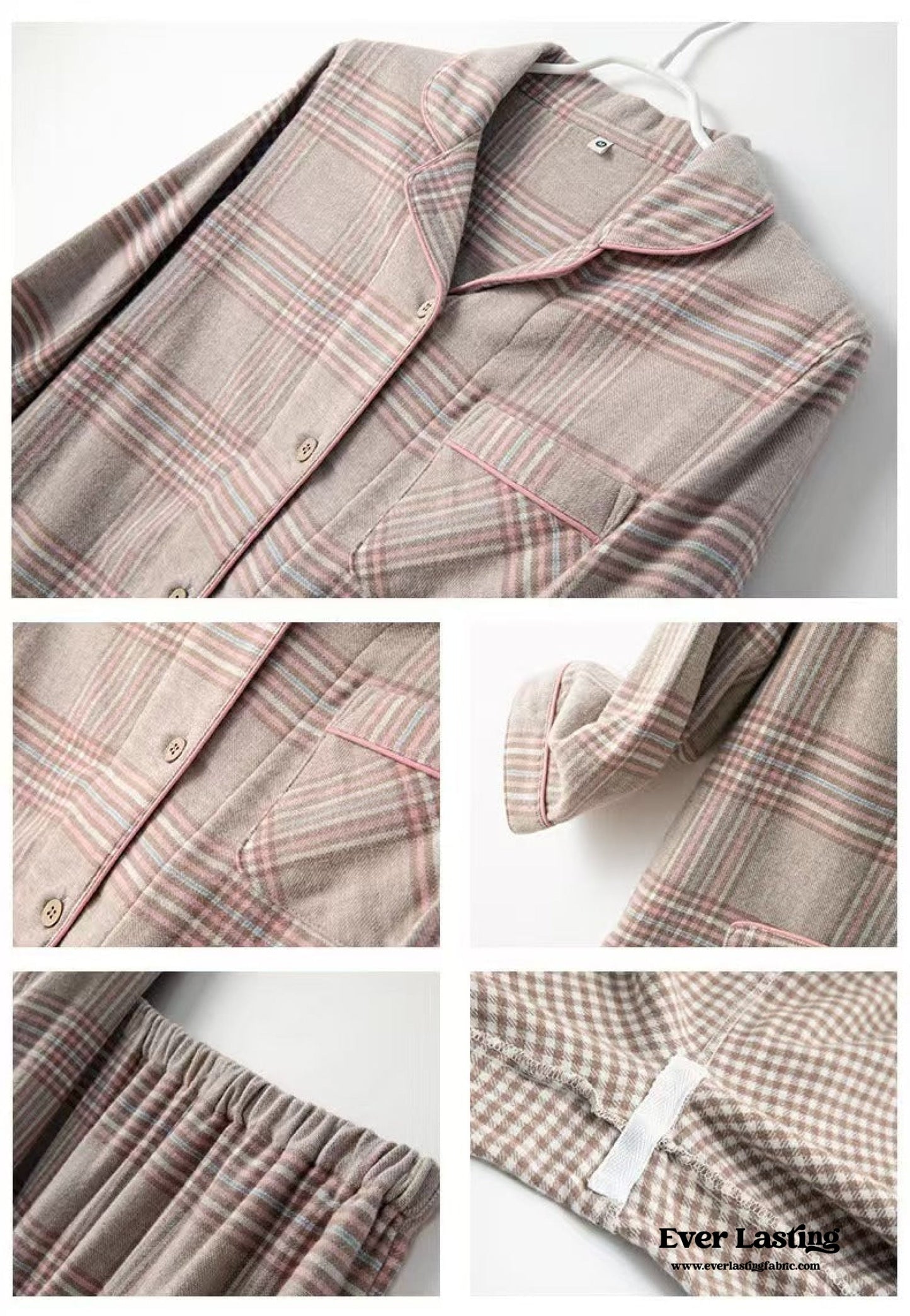 Minimalist Plaid Breathable Female Pajama Set / Pink
