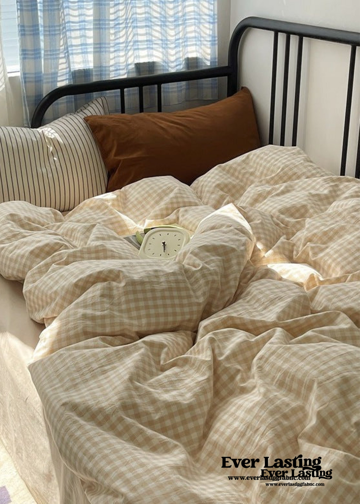 Mixed Gingham Striped Bedding Set / Brown