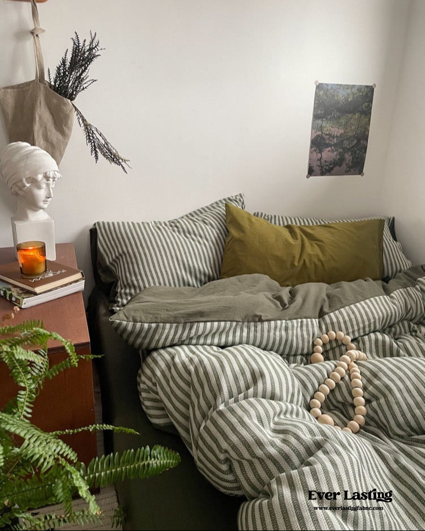 Moss Green Striped Jacquard Bedding Set