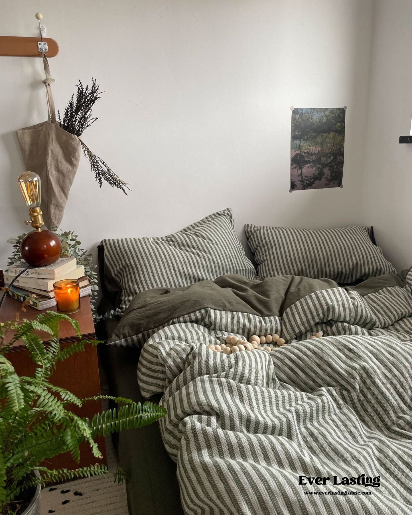 Moss Green Striped Jacquard Bedding Set