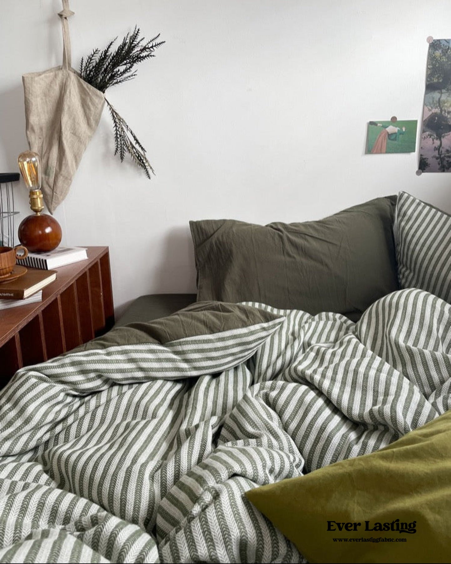Moss Green Striped Jacquard Bedding Set
