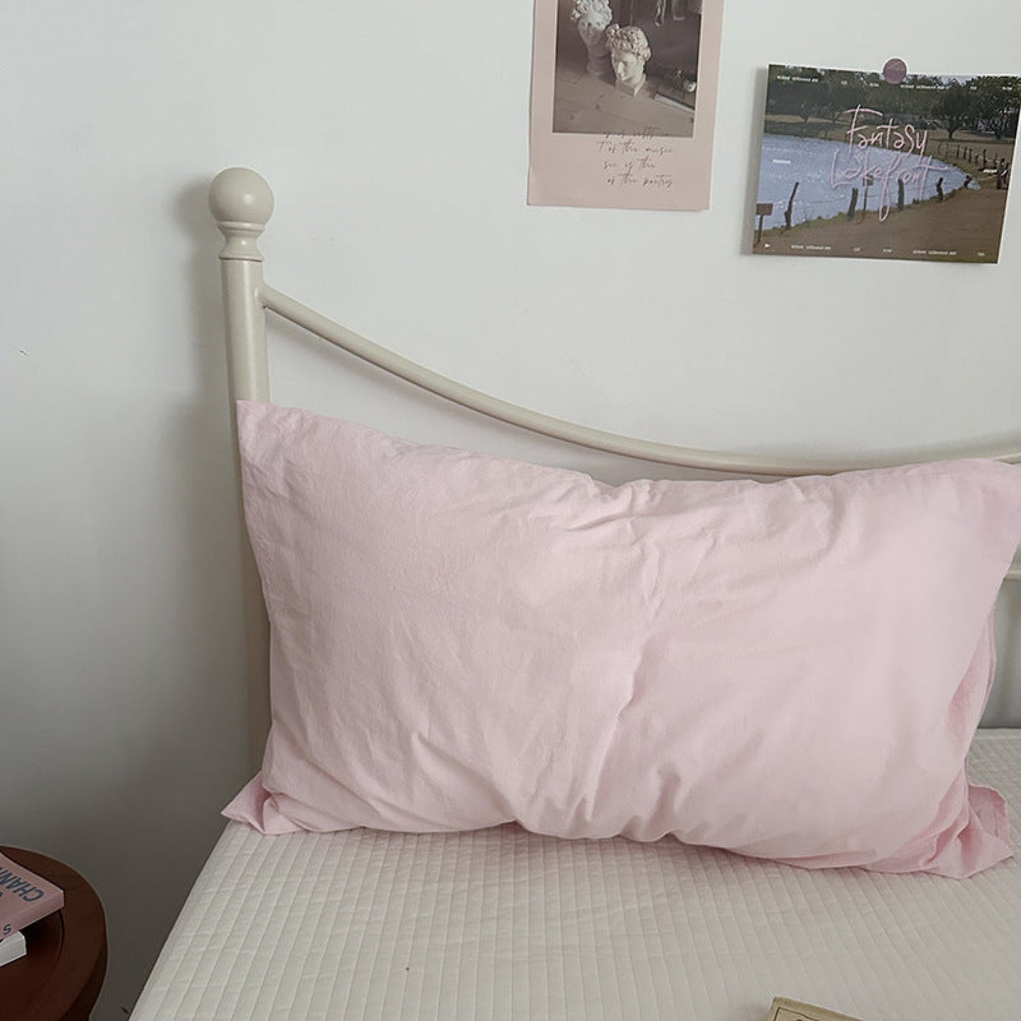Muted Blush Cotton Pillowcase / Pink & Green Plaid