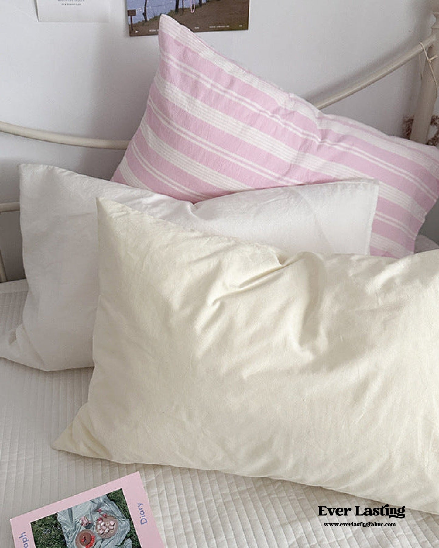 Muted Blush Cotton Pillowcase / Pink & Green Plaid