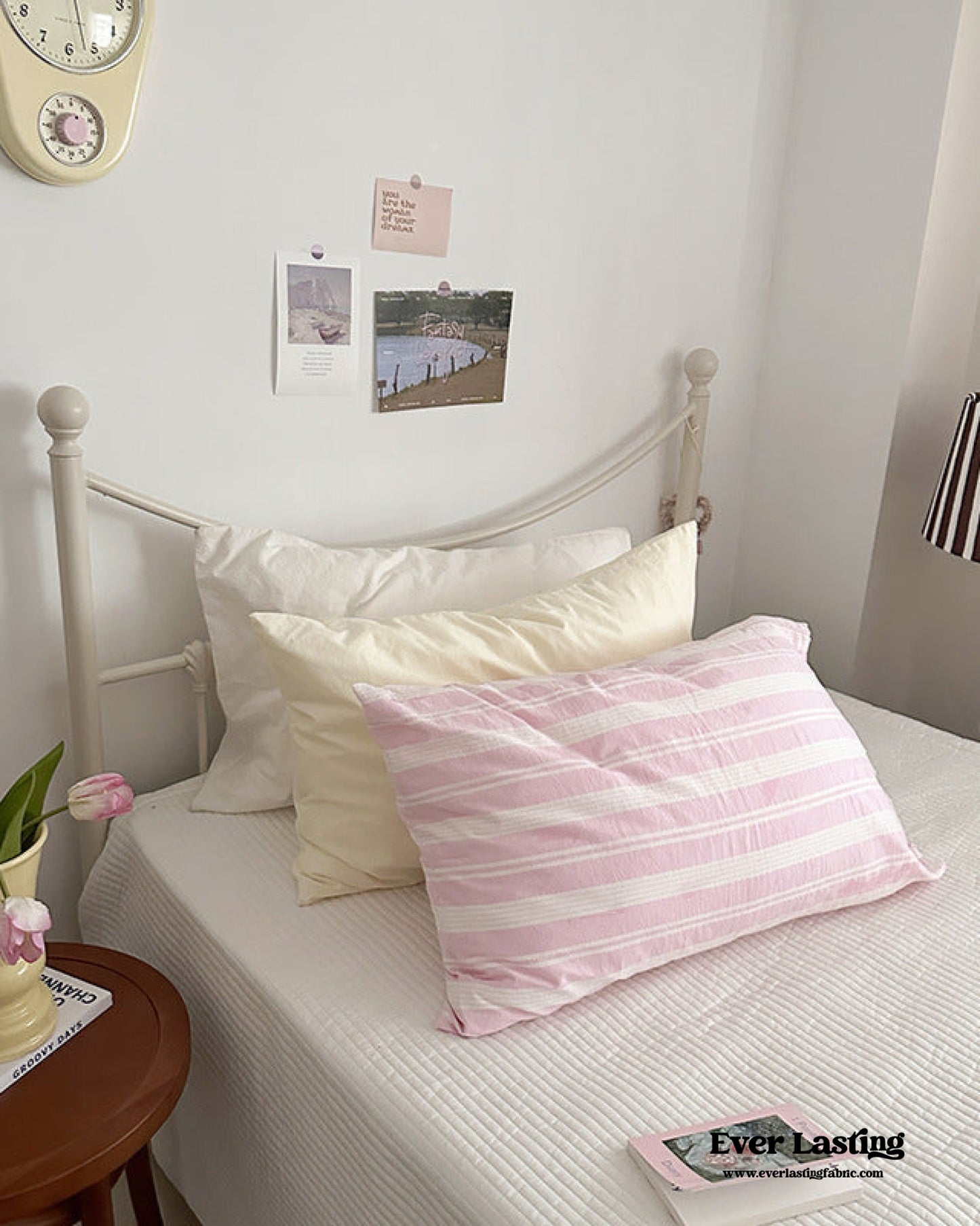 Muted Blush Cotton Pillowcase / Pink & Green Plaid