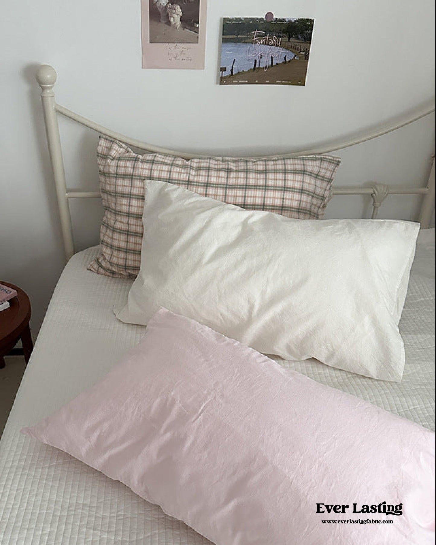 Muted Blush Cotton Pillowcase / Pink & Green Plaid