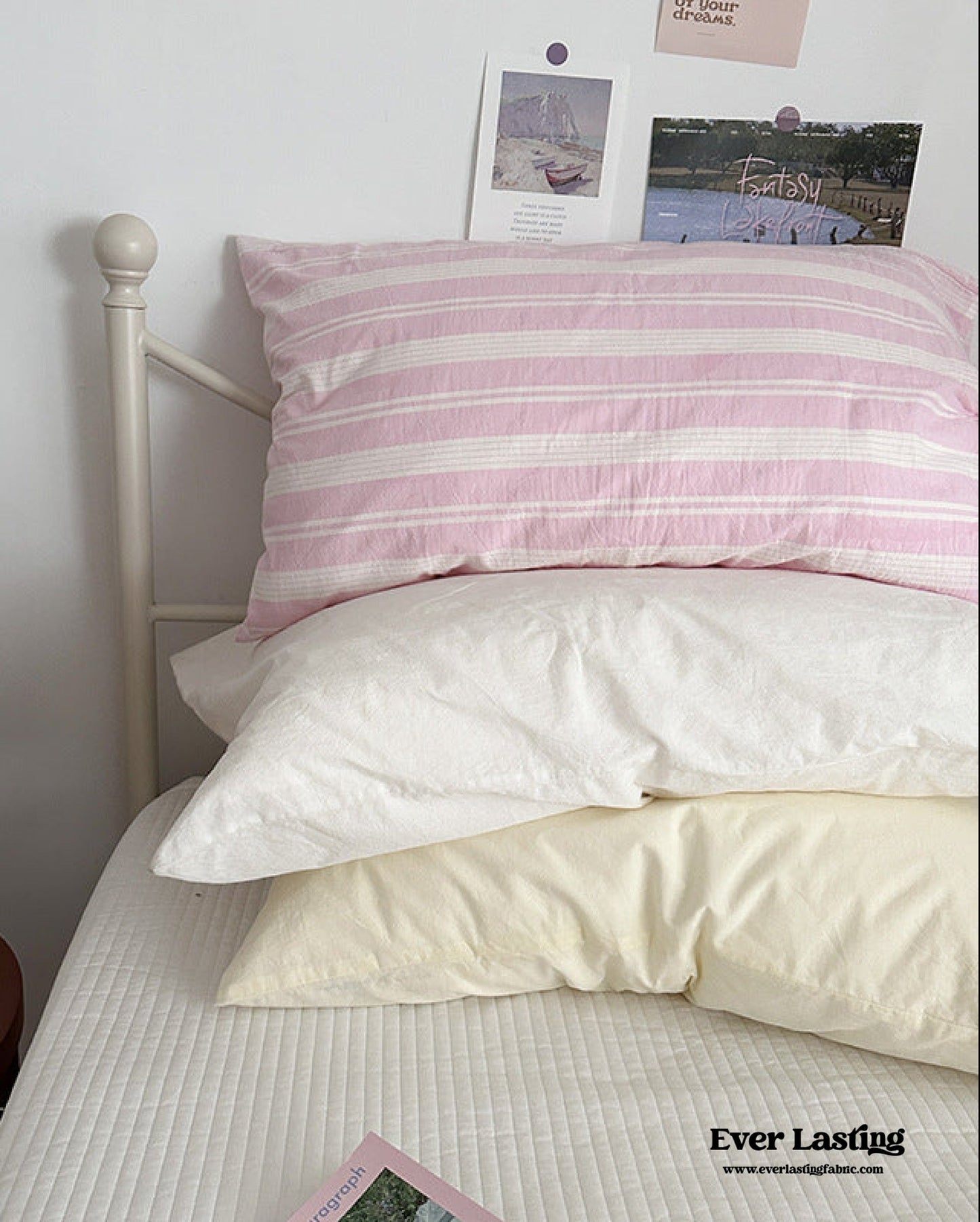 Muted Blush Cotton Pillowcase / Pink & Green Plaid