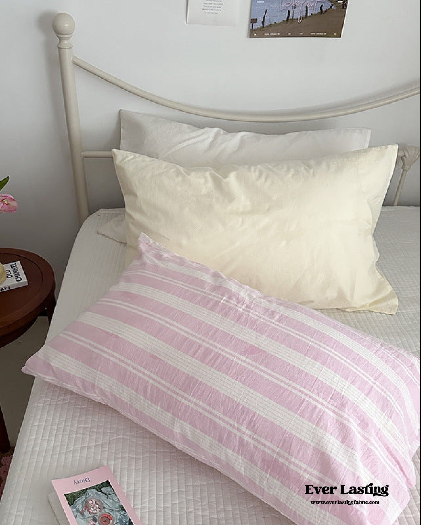 Muted Blush Cotton Pillowcase / Pink & Green Plaid