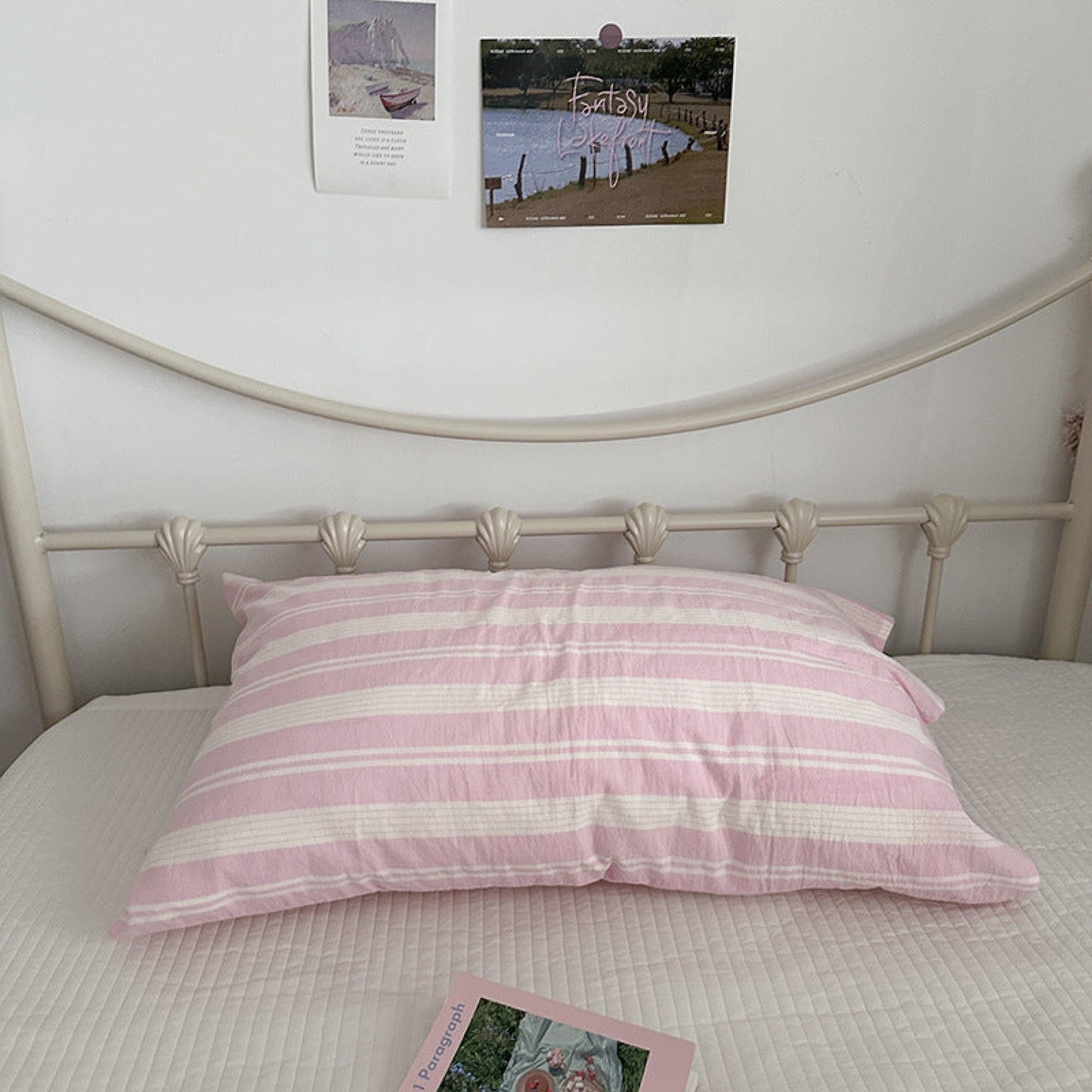 Muted Blush Cotton Pillowcase / Pink & Green Plaid