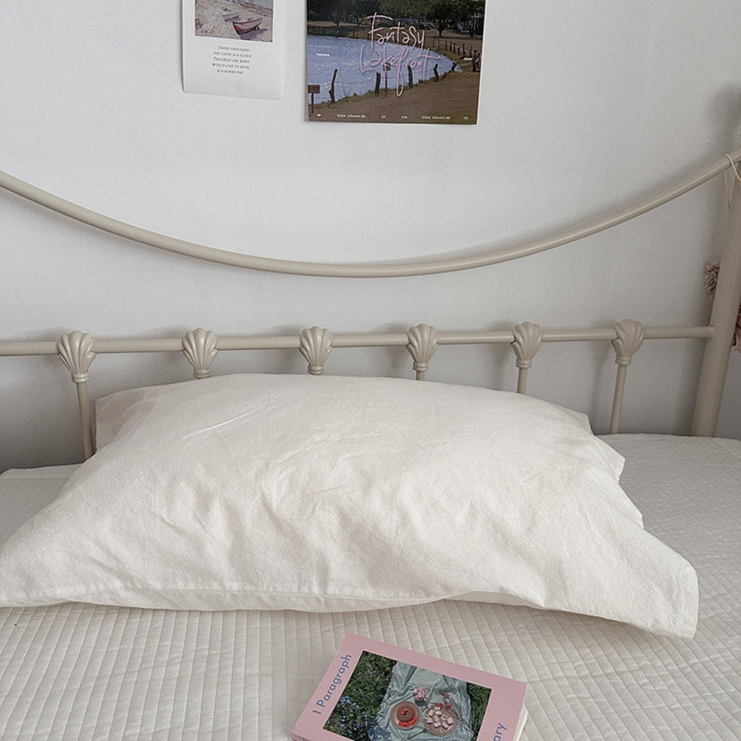 Muted Blush Cotton Pillowcase / Pink & Green Plaid