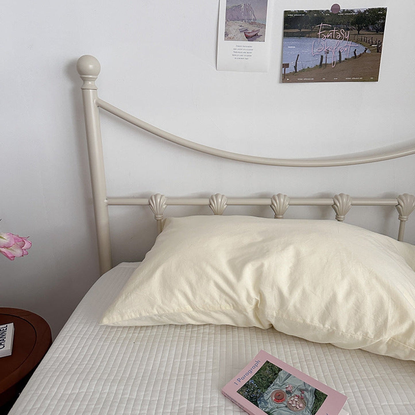 Muted Blush Cotton Pillowcase / Pink & Green Plaid