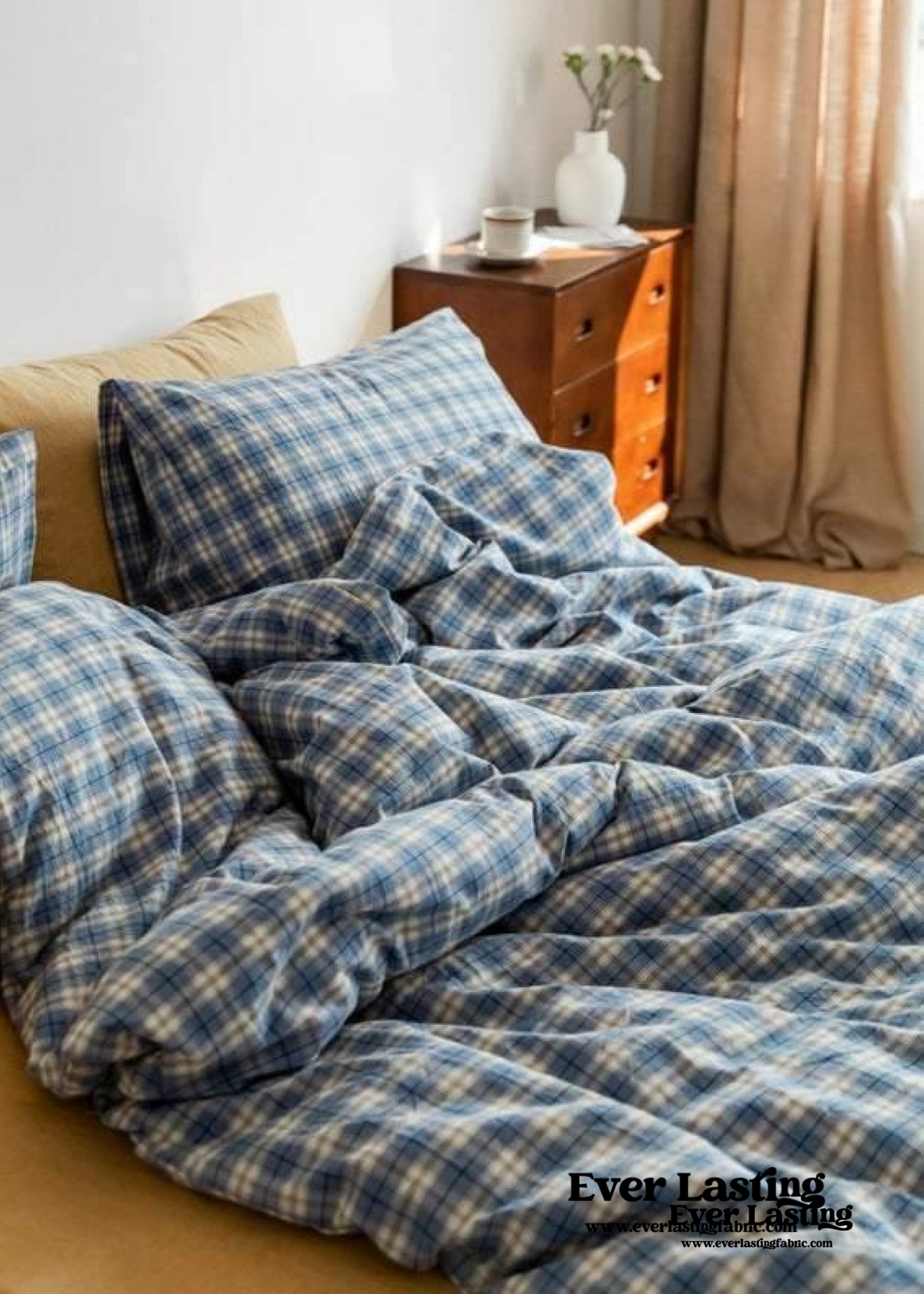 Plaid Bedding Set / Blue + Mustard