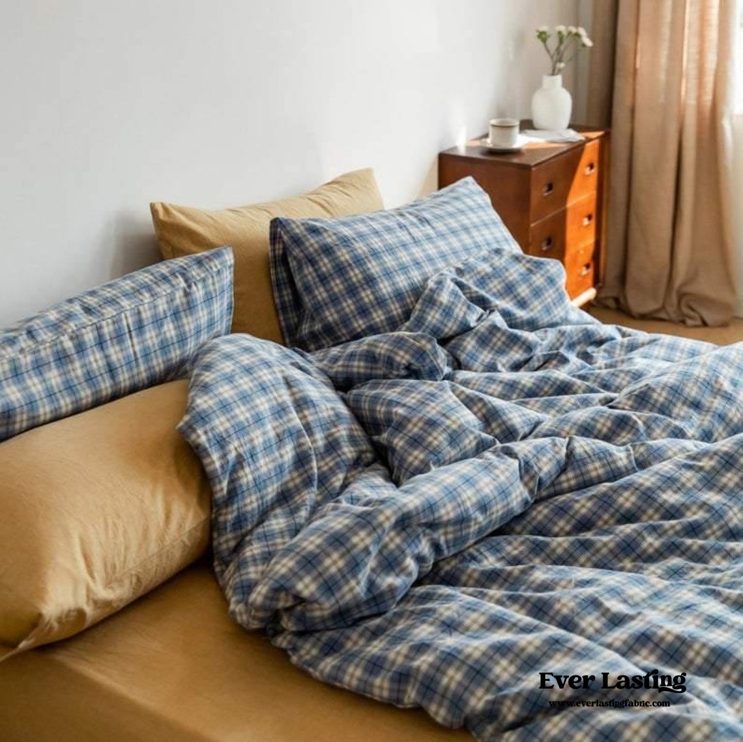 Plaid Bedding Set / Blue + Mustard