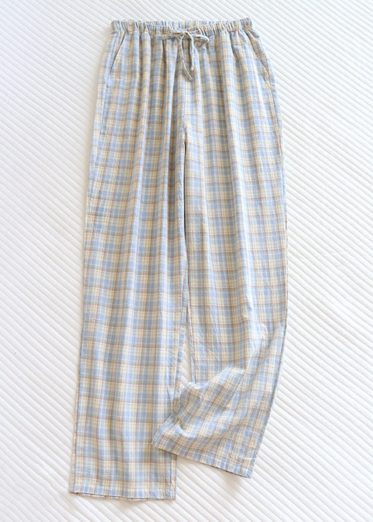 Plaid Washed Cotton Pajama Pants / Blue