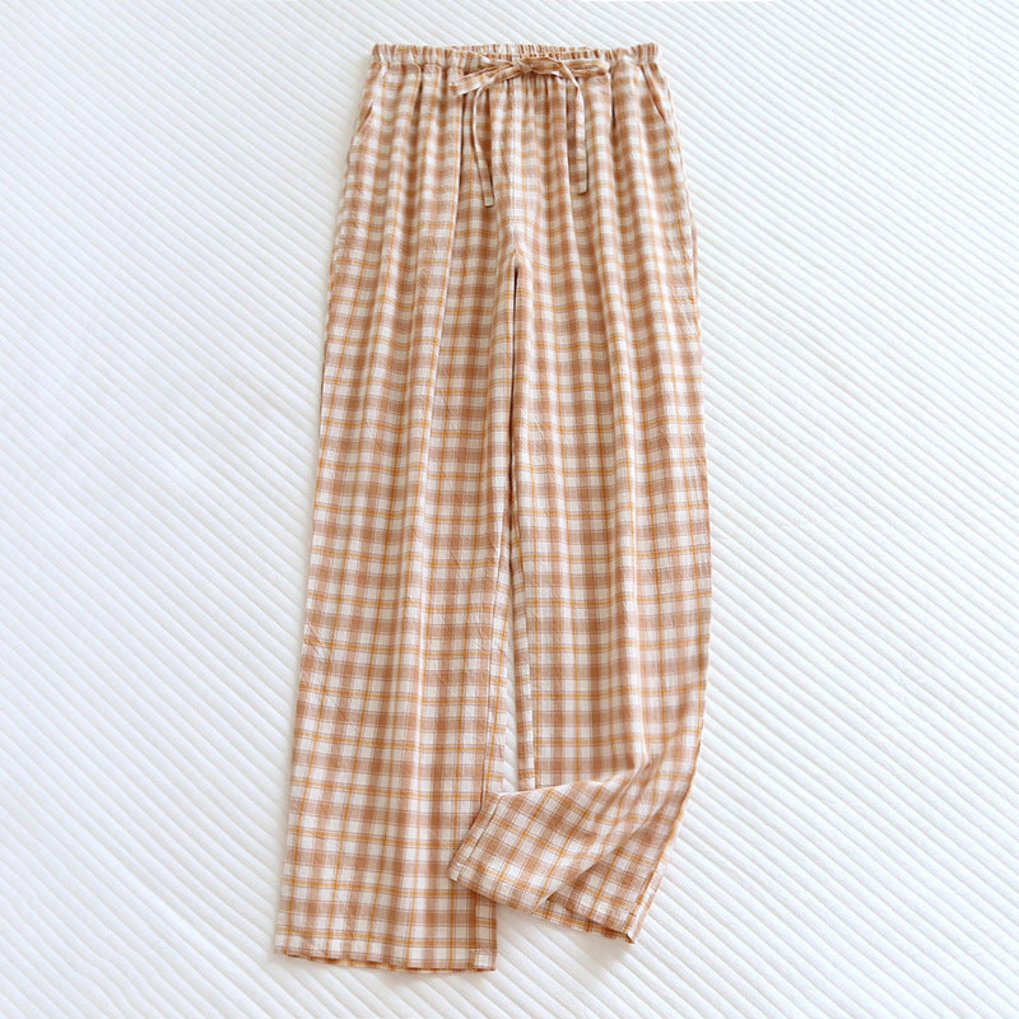Plaid Washed Cotton Pajama Pants / Light Green