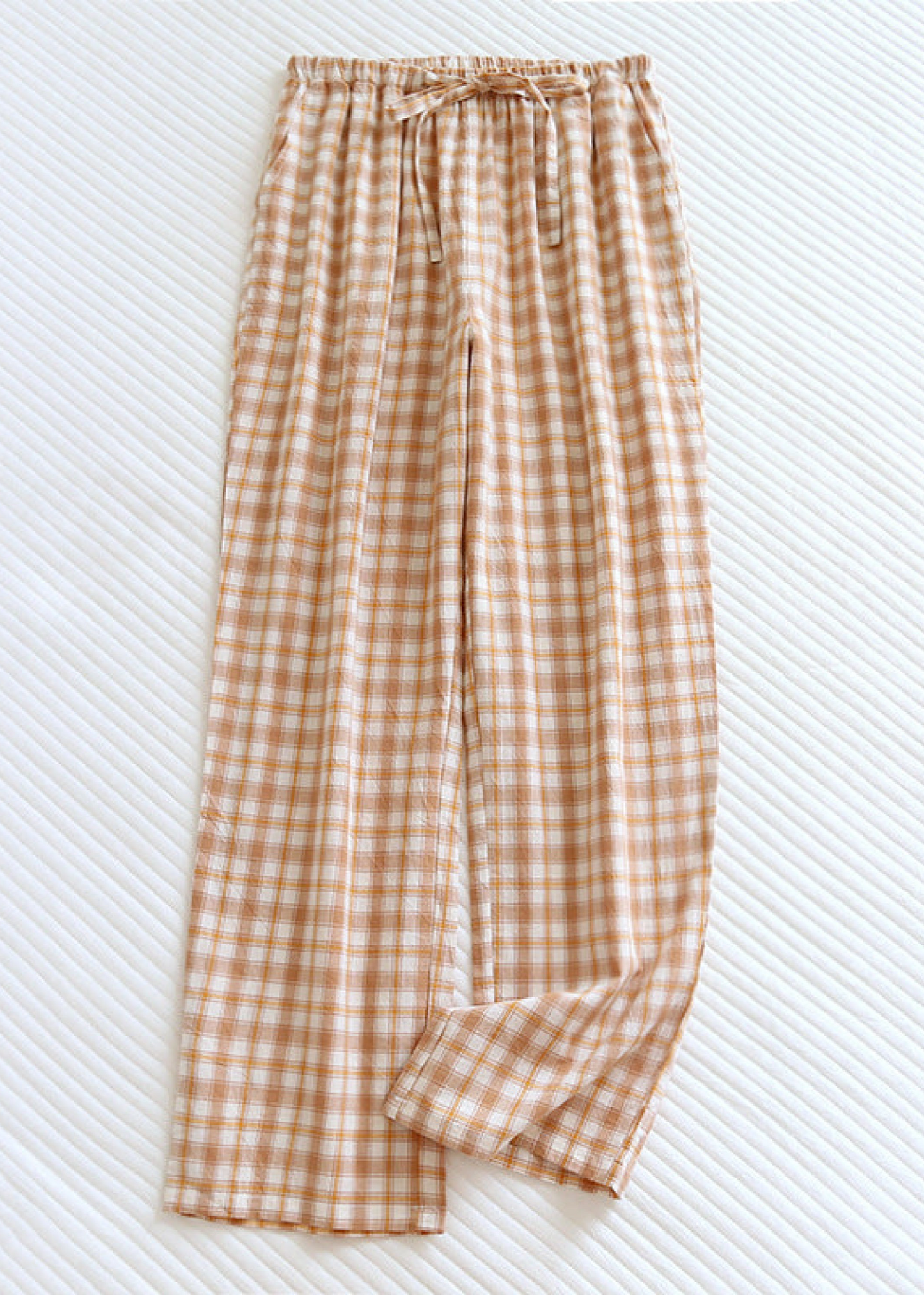 Plaid Washed Cotton Pajama Pants / Pink