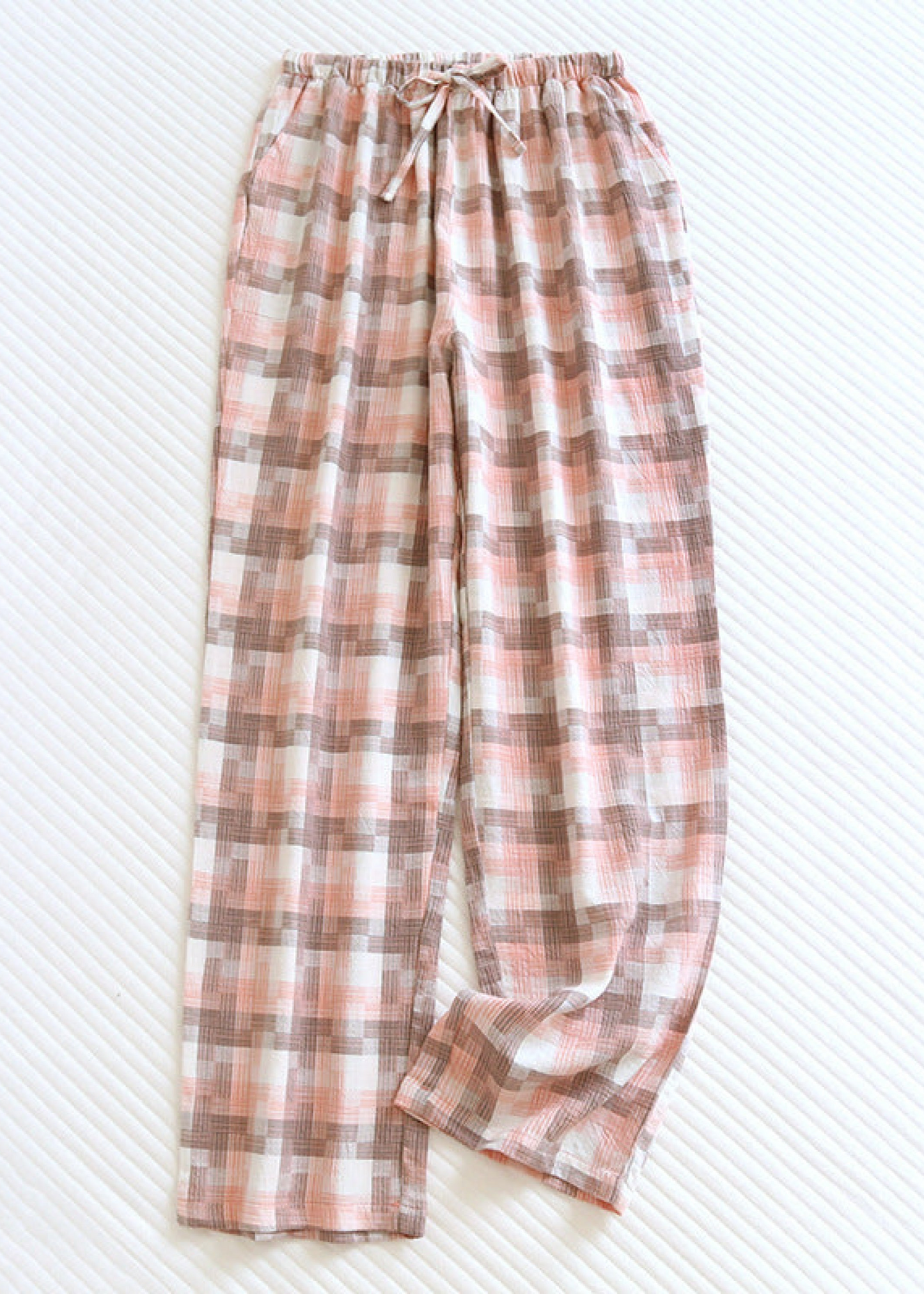 Plaid Washed Cotton Pajama Pants / Pink