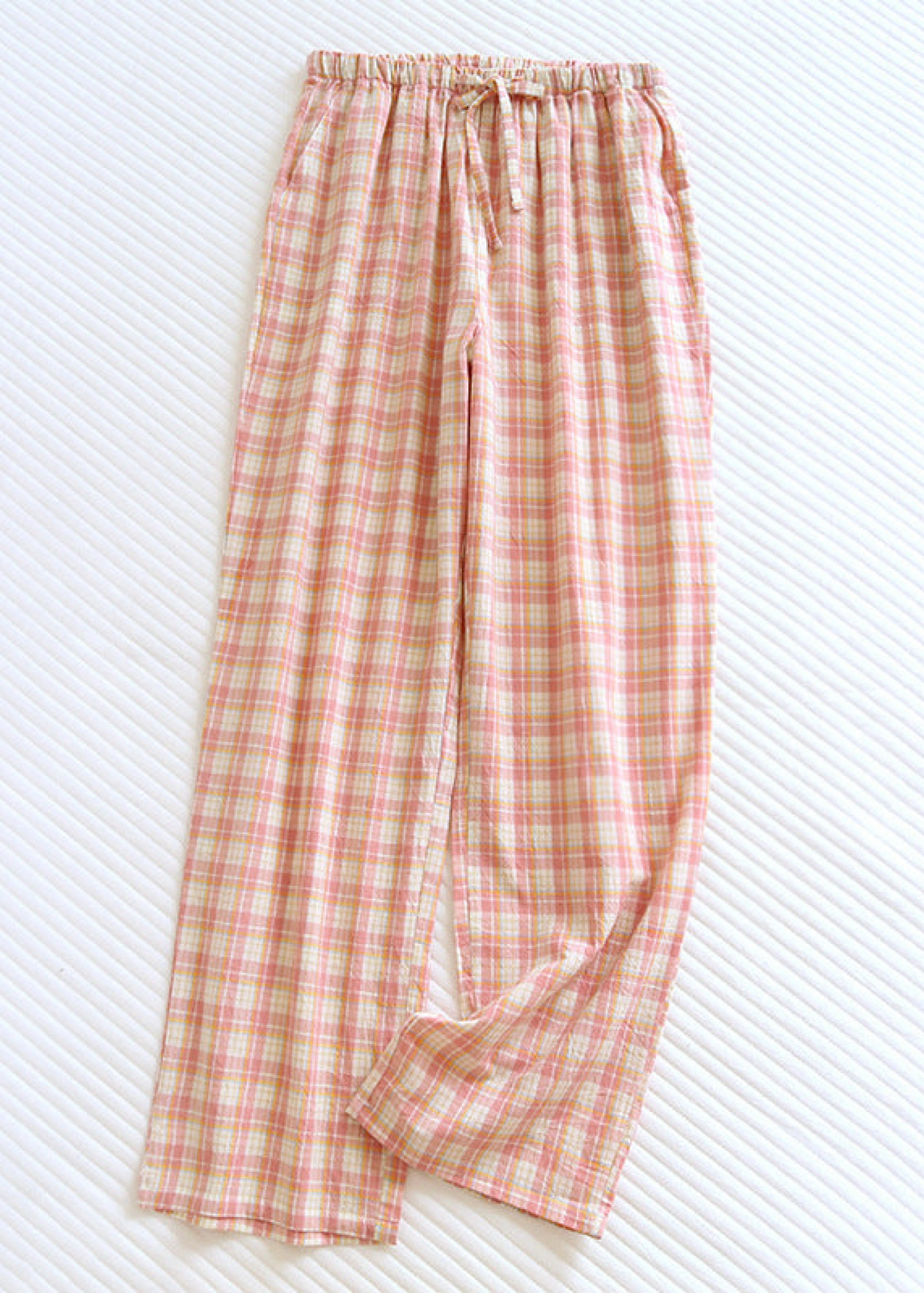 Plaid Washed Cotton Pajama Pants / Pink