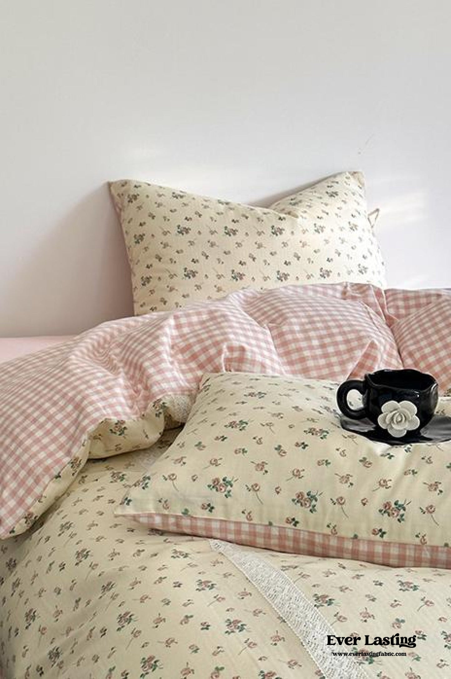 Rosalie Floral Lace Tie-Up Bedding Set / Khaki