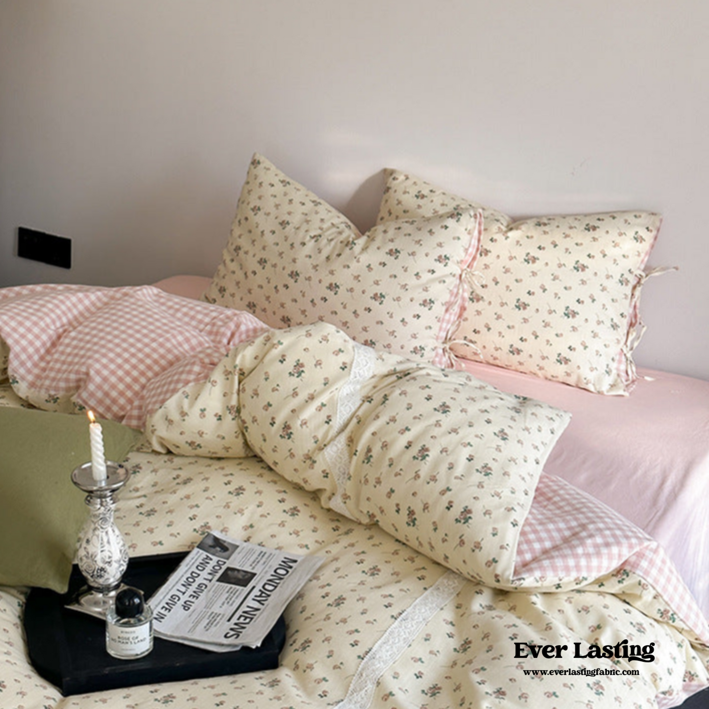 Rosalie Floral Lace Tie-Up Bedding Set / Khaki
