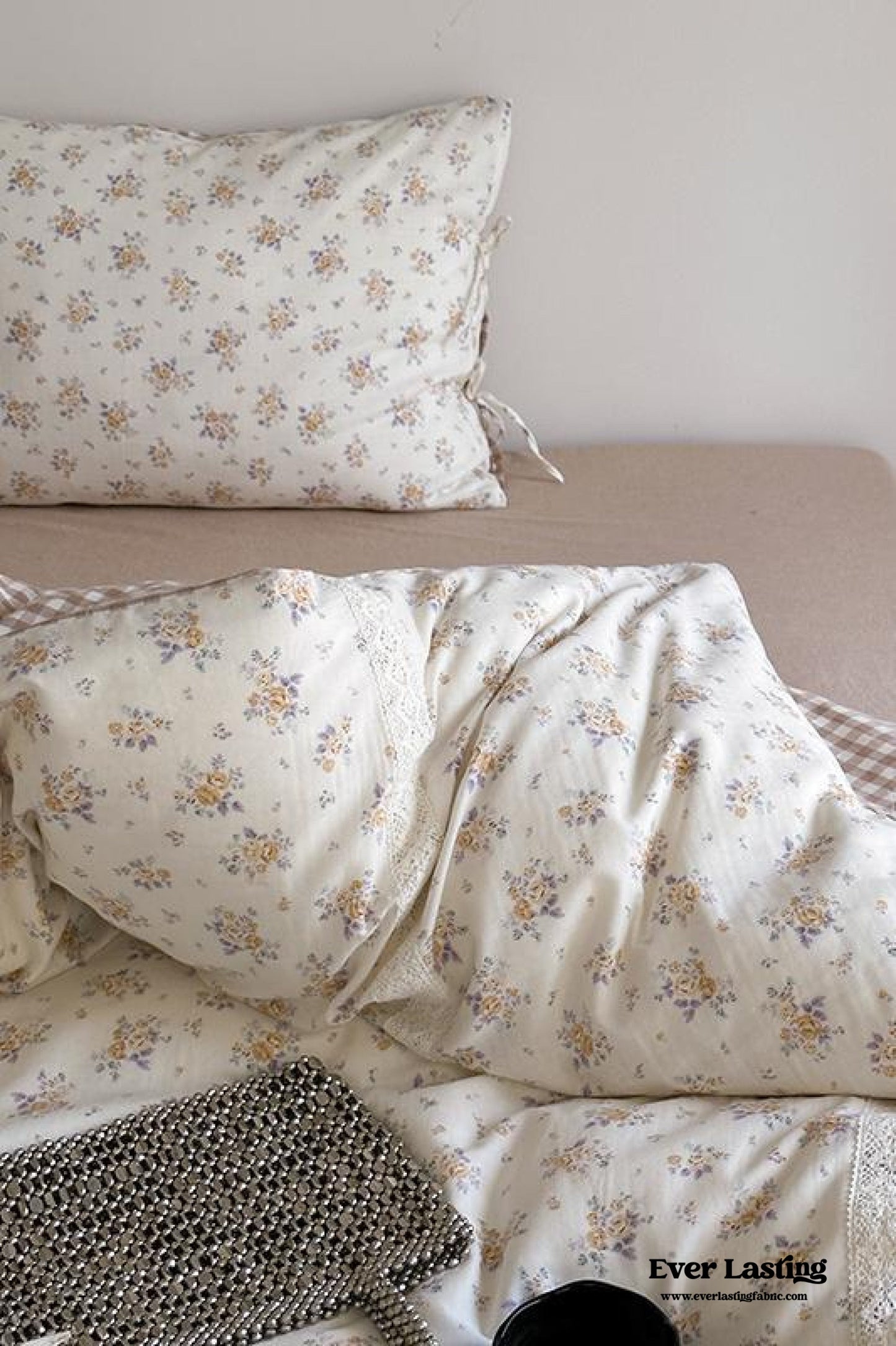 Rosalie Floral Lace Tie-Up Bedding Set / Khaki