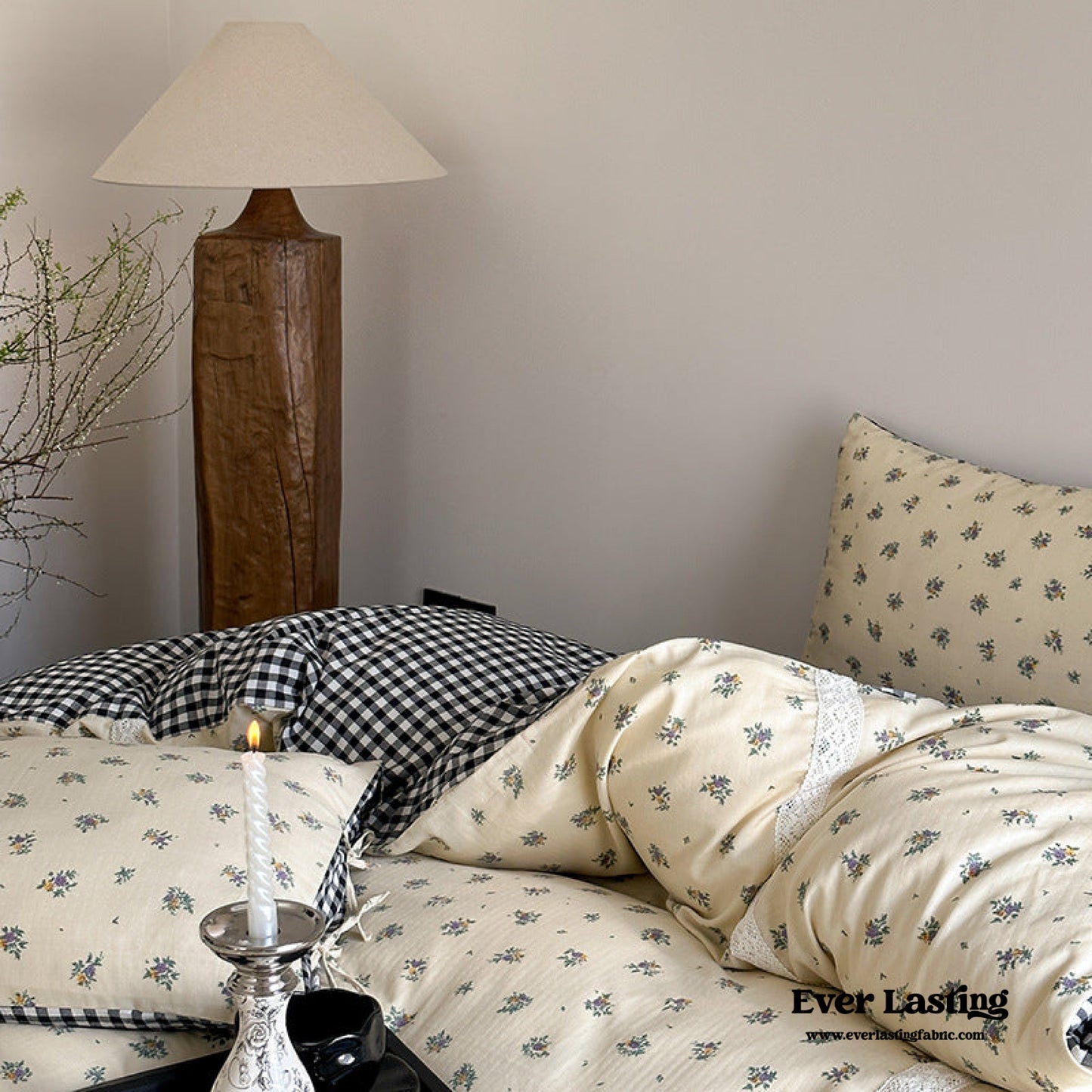 Rosalie Floral Lace Tie-Up Bedding Set / Khaki
