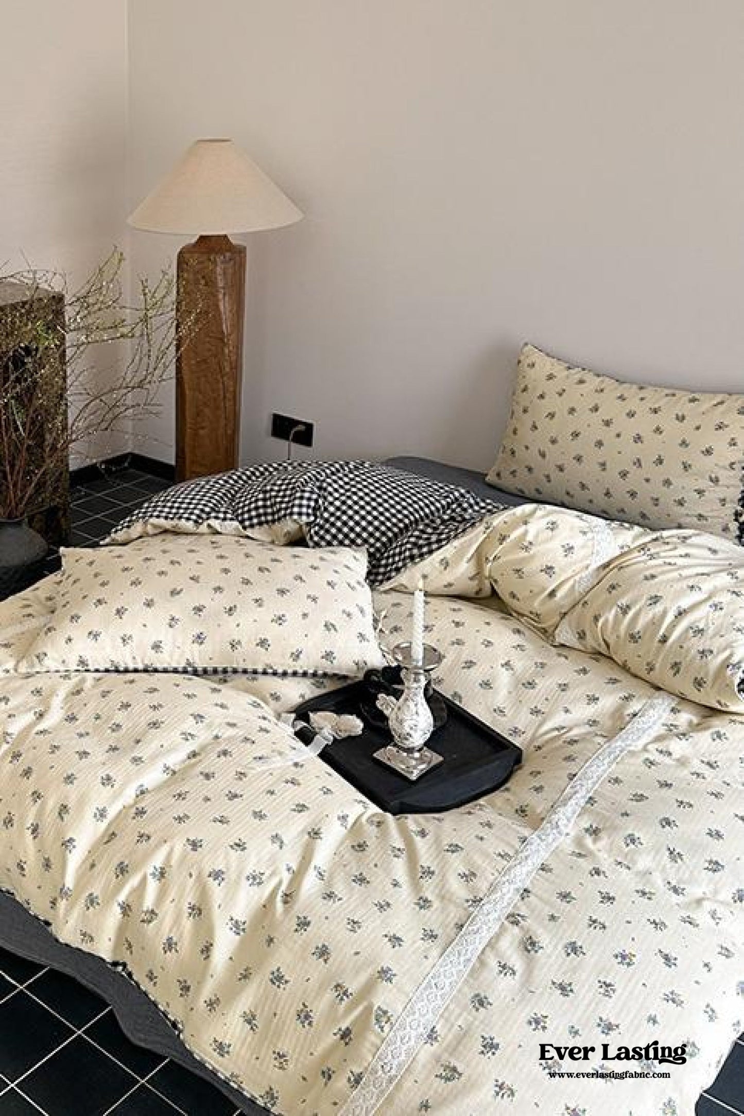 Rosalie Floral Lace Tie-Up Bedding Set / Khaki