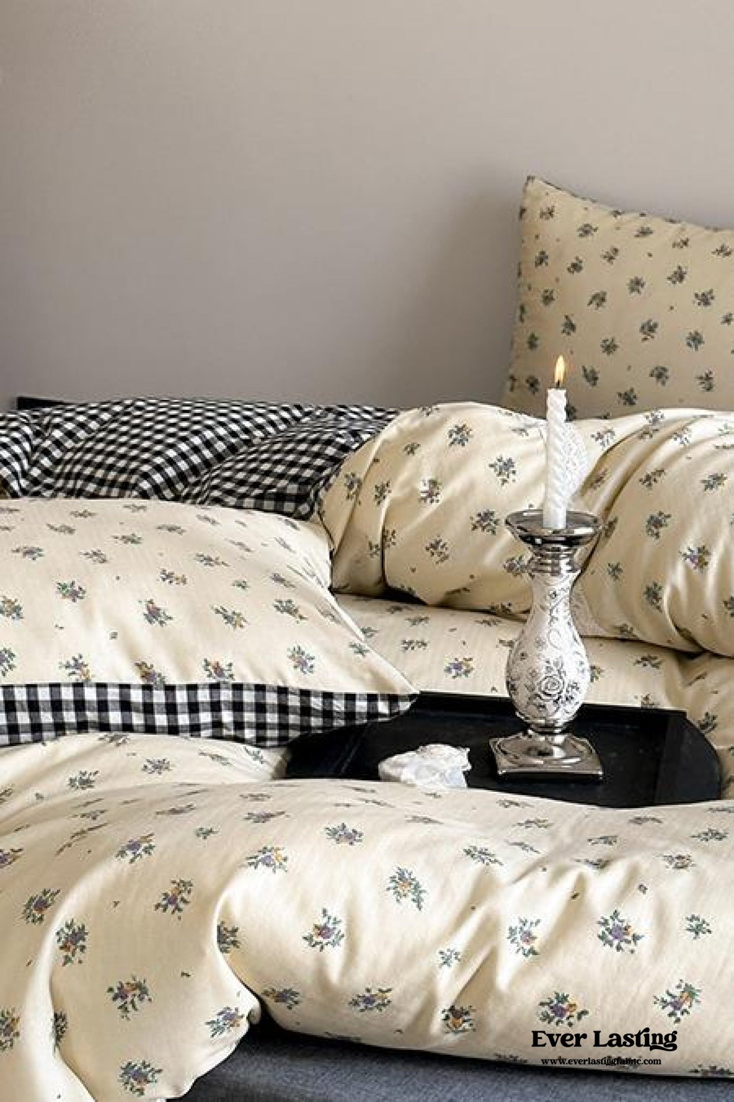 Rosalie Floral Lace Tie-Up Bedding Set / Khaki