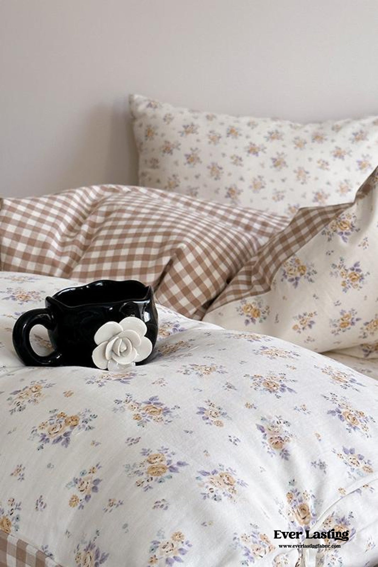 Rosalie Floral Lace Tie-Up Bedding Set / Khaki