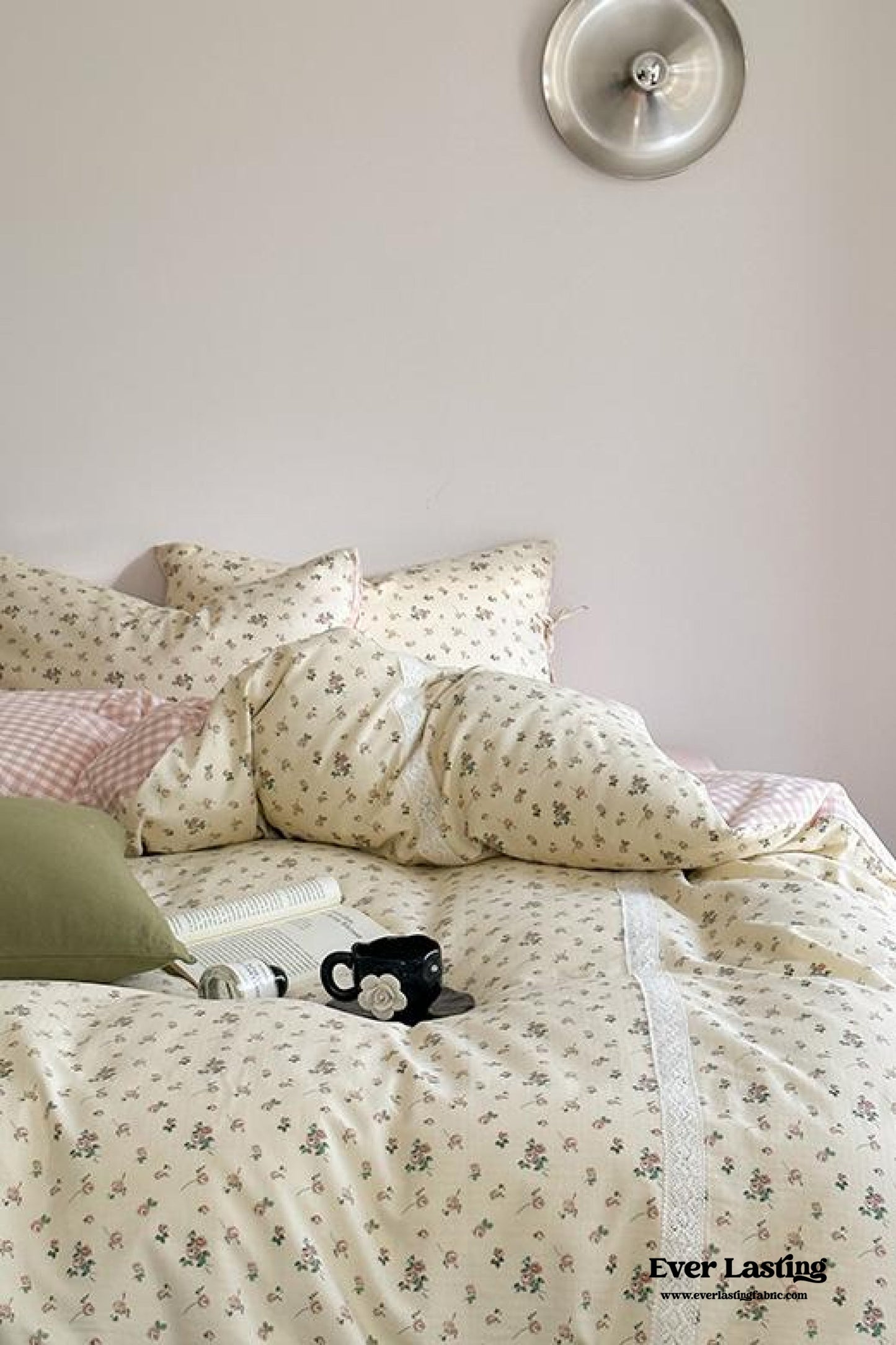 Rosalie Floral Lace Tie-Up Bedding Set / Khaki