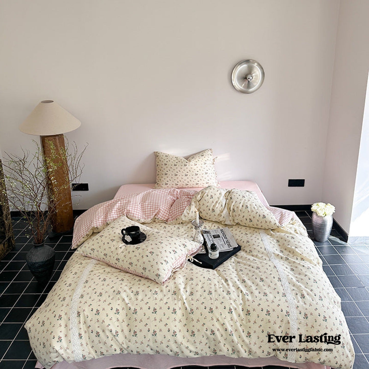 Rosalie Floral Lace Tie-Up Bedding Set / Khaki
