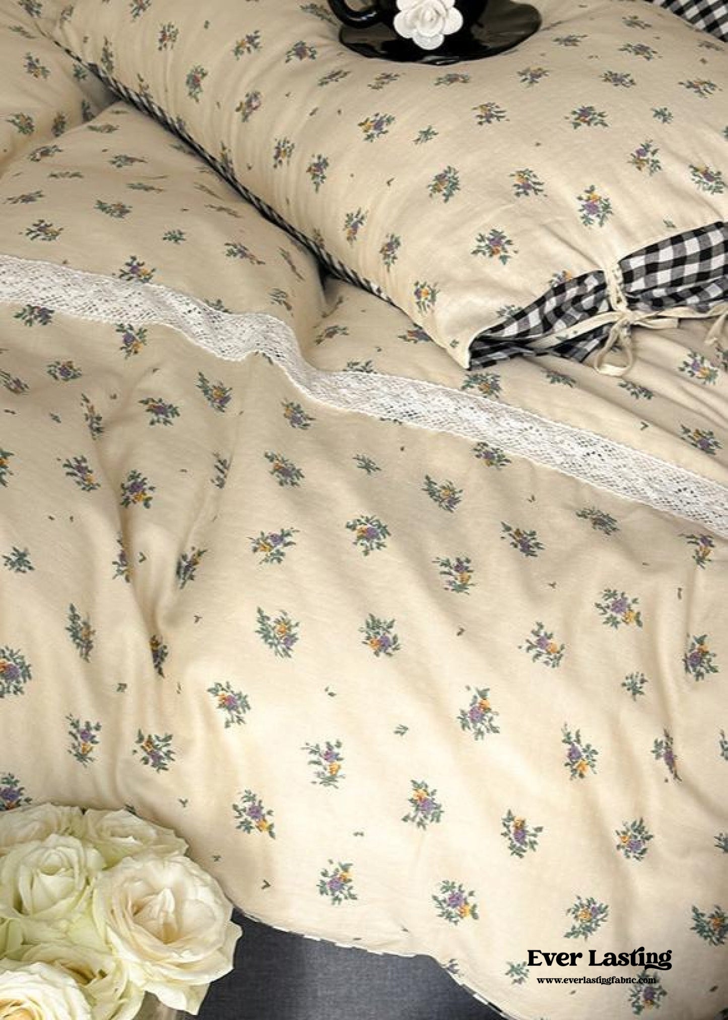 Rosalie Floral Lace Tie-Up Bedding Set / Khaki