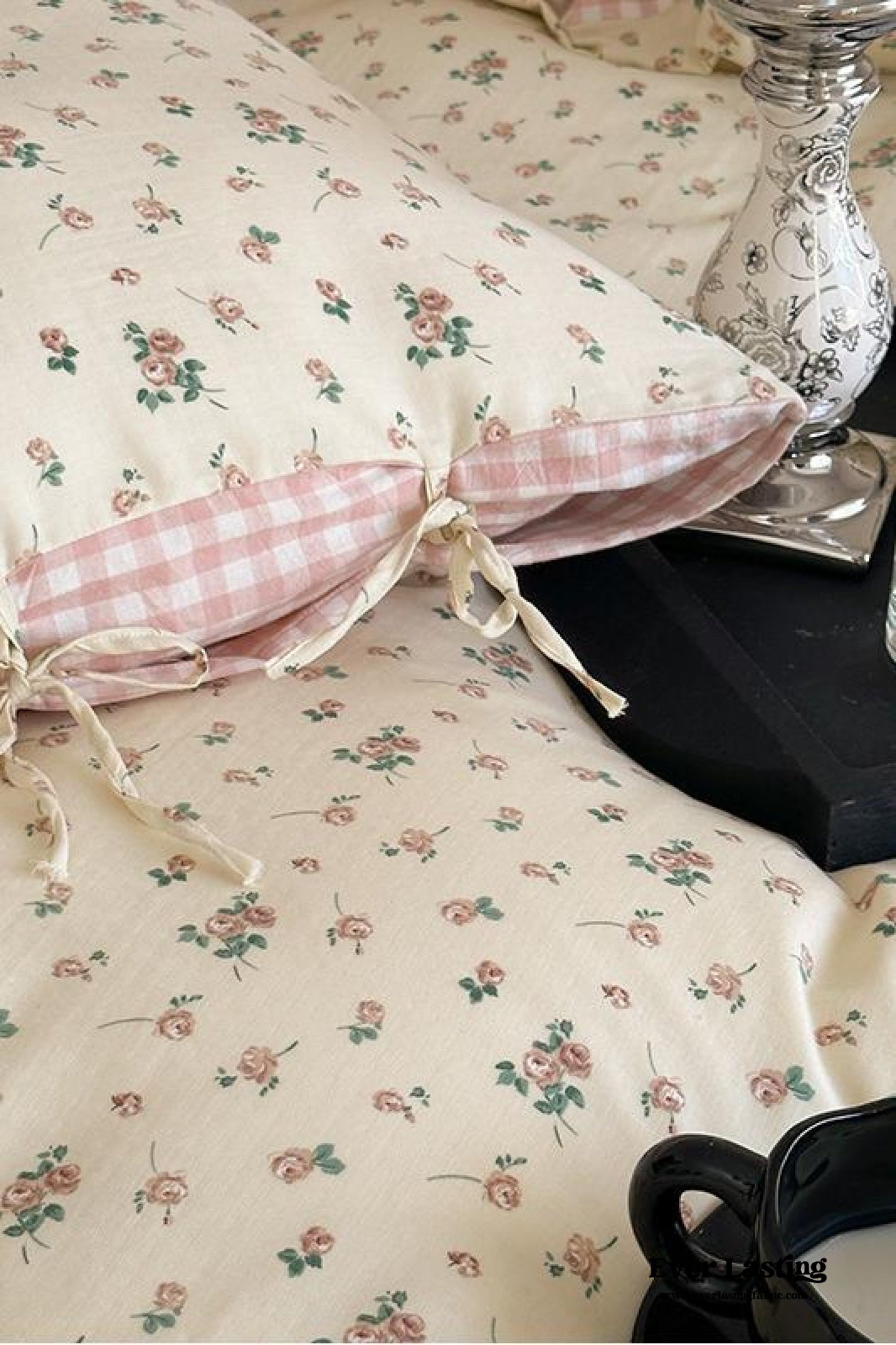 Rosalie Floral Lace Tie-Up Bedding Set / Khaki