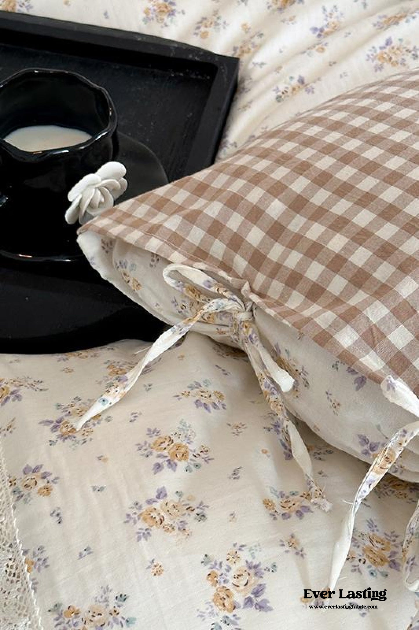 Rosalie Floral Lace Tie-Up Bedding Set / Khaki