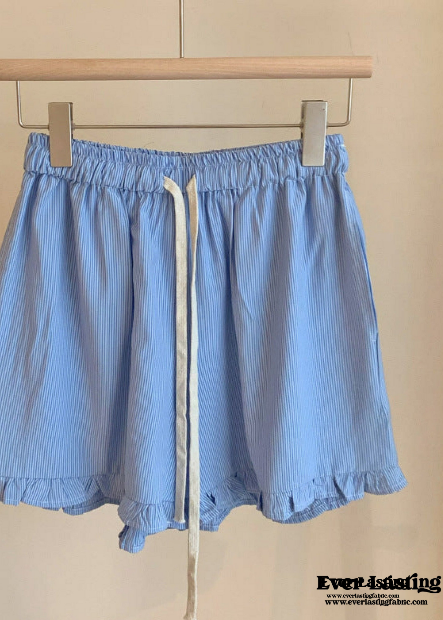 Ruffle Thin Stripes Shorts Lounge Bottoms / Blue