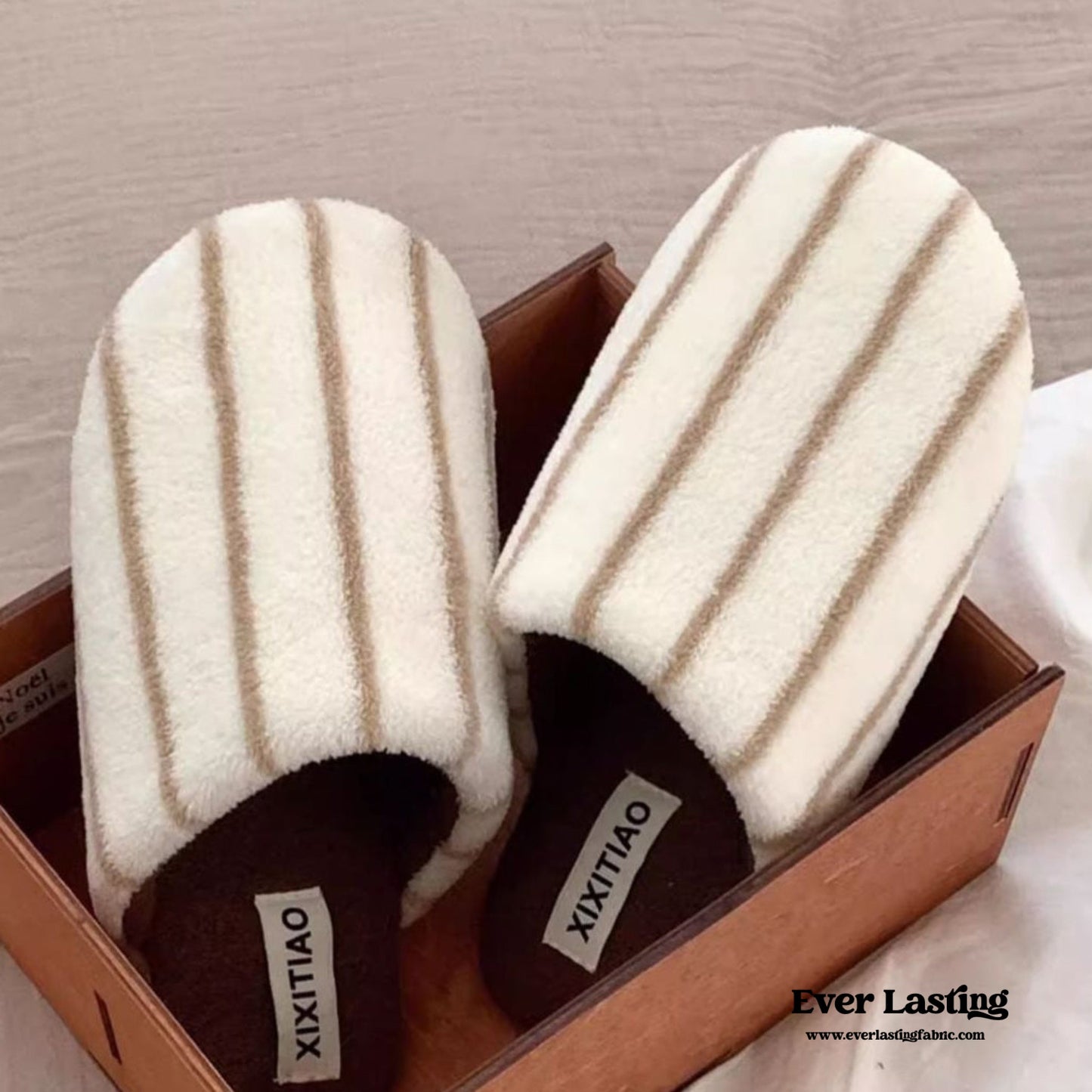 Striped Cotton House Slippers / Brown