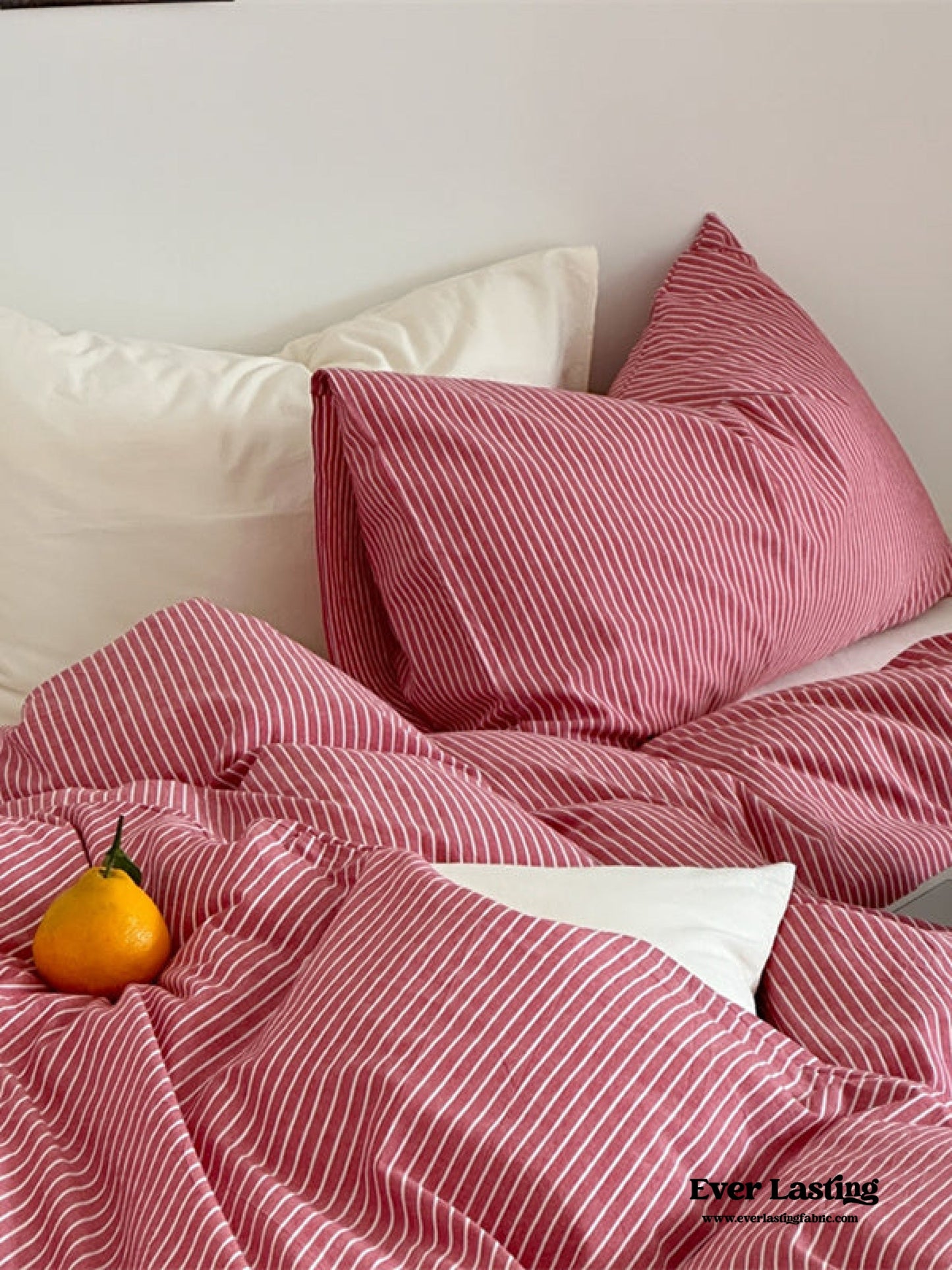 Thin Striped Bedding Set / Beige & Olive Green