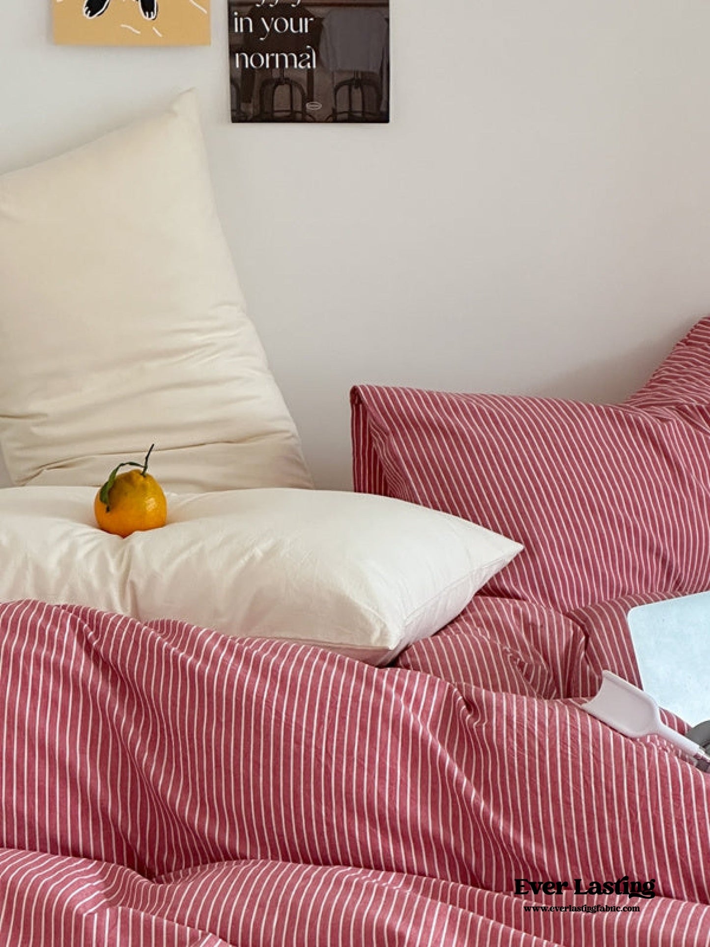 Thin Striped Bedding Set / Beige & Olive Green