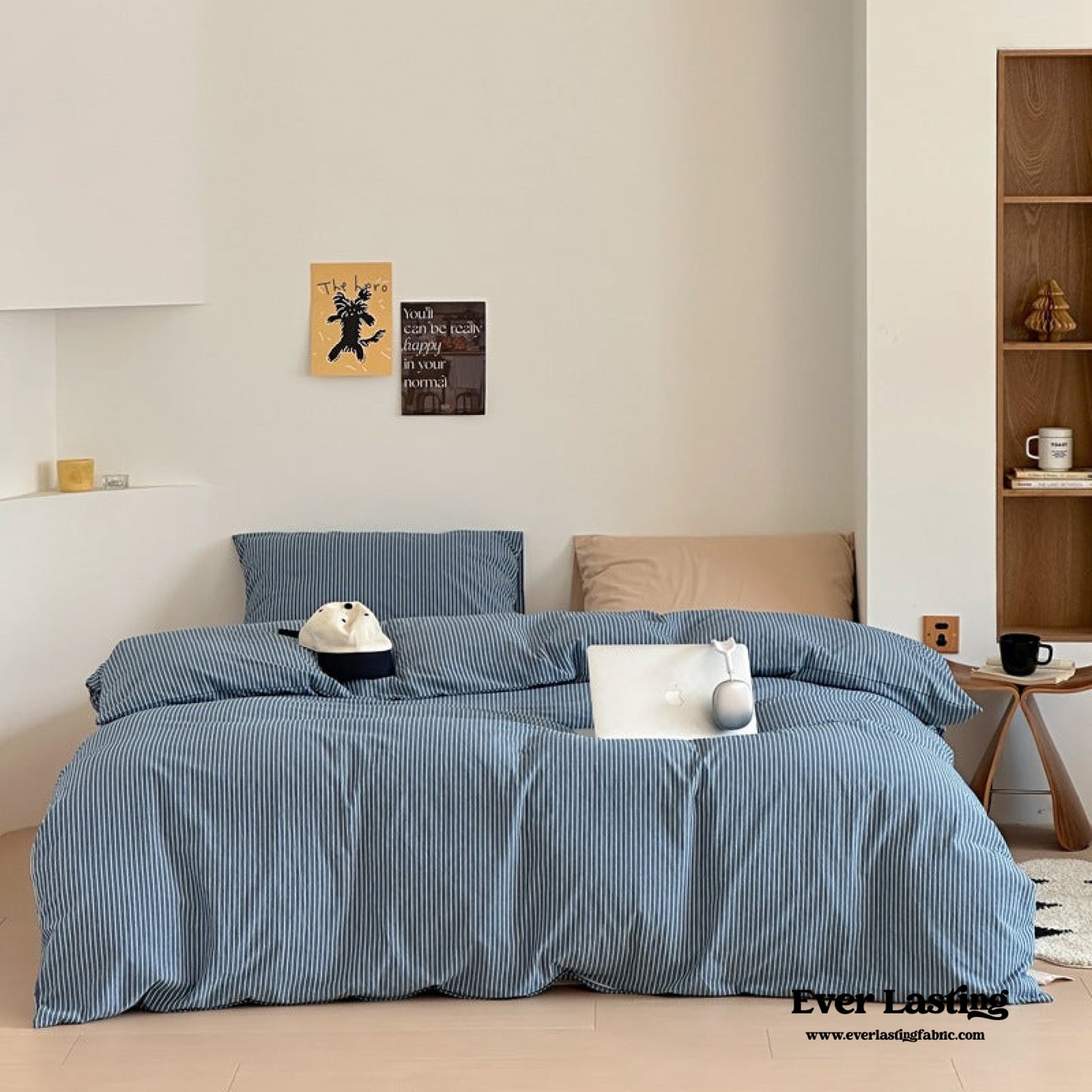 Thin Striped Bedding Set / Beige & Olive Green