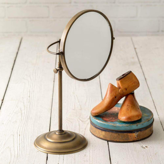 Vintage Adjustable Round Brass Tabletop Mirror