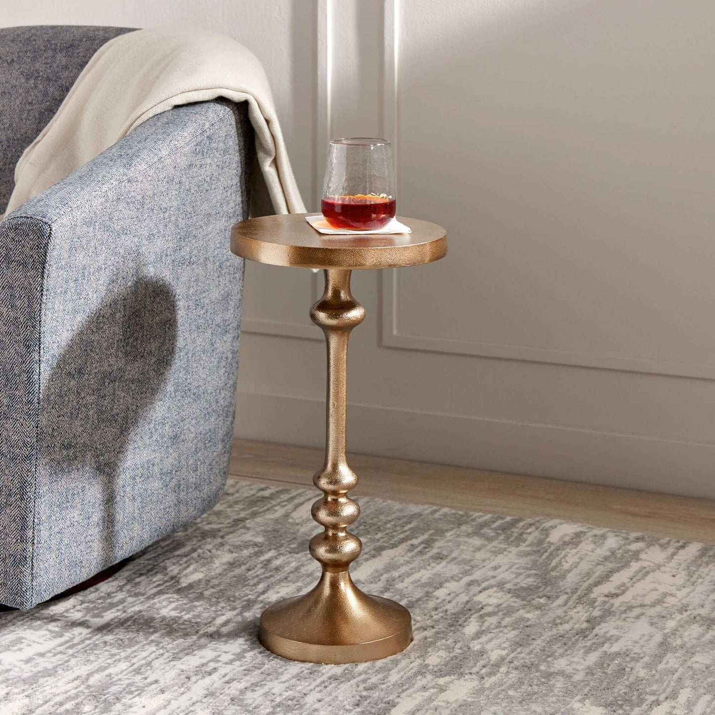 Vintage Gold Accent Table with Pedestal Base